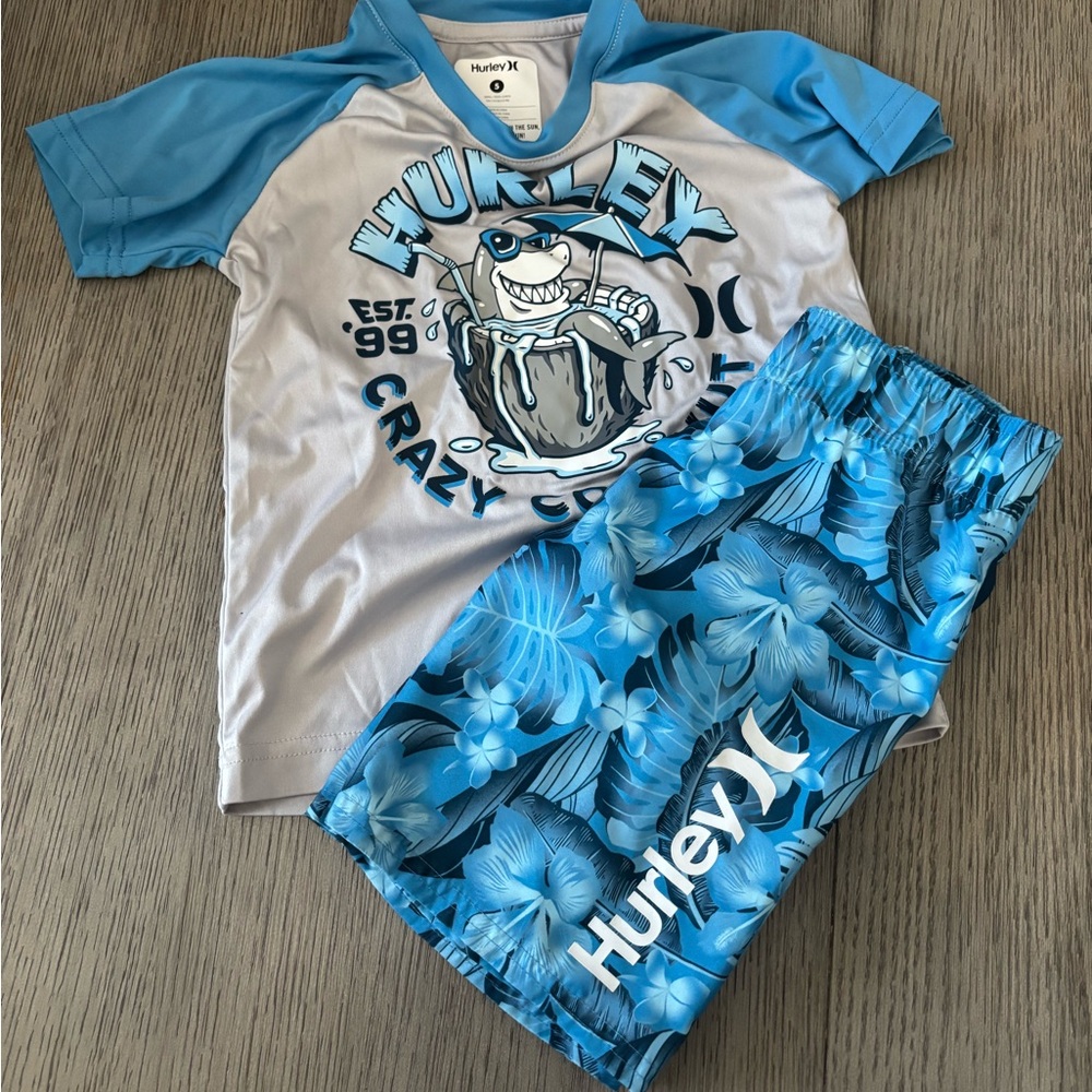 Hurley Kids Blue and Gray Graphic swim